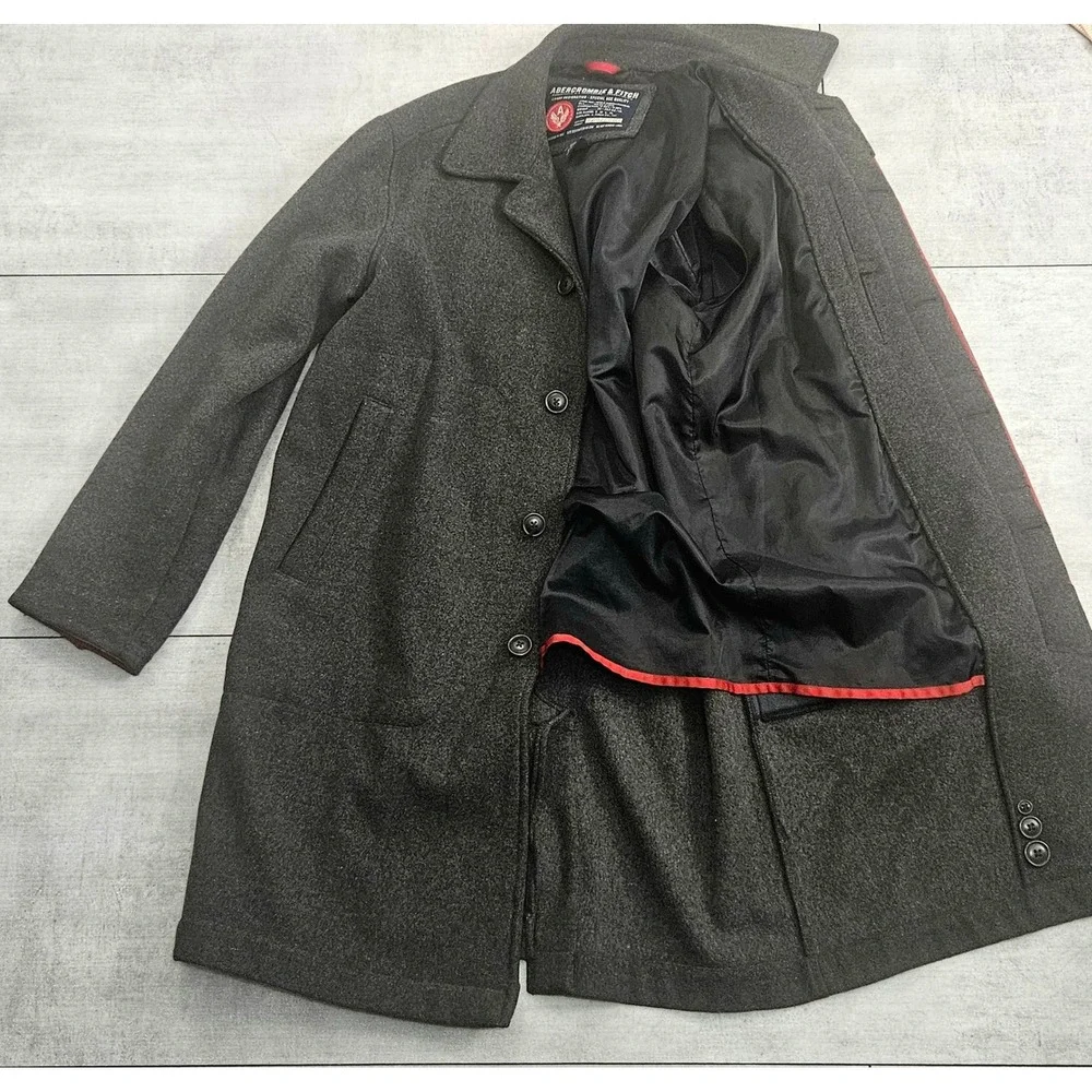 Abercrombie‎ & Fitch Mens Wool Blend Car Coat Jacket Charcoal Grey HKL-1059 B M